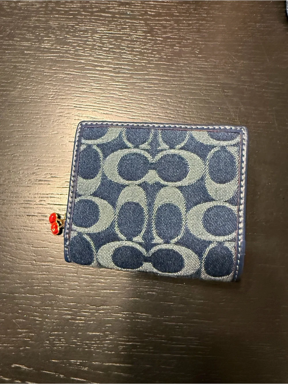 Coach Denim Signature Compact Card Holder Wallet in Blue